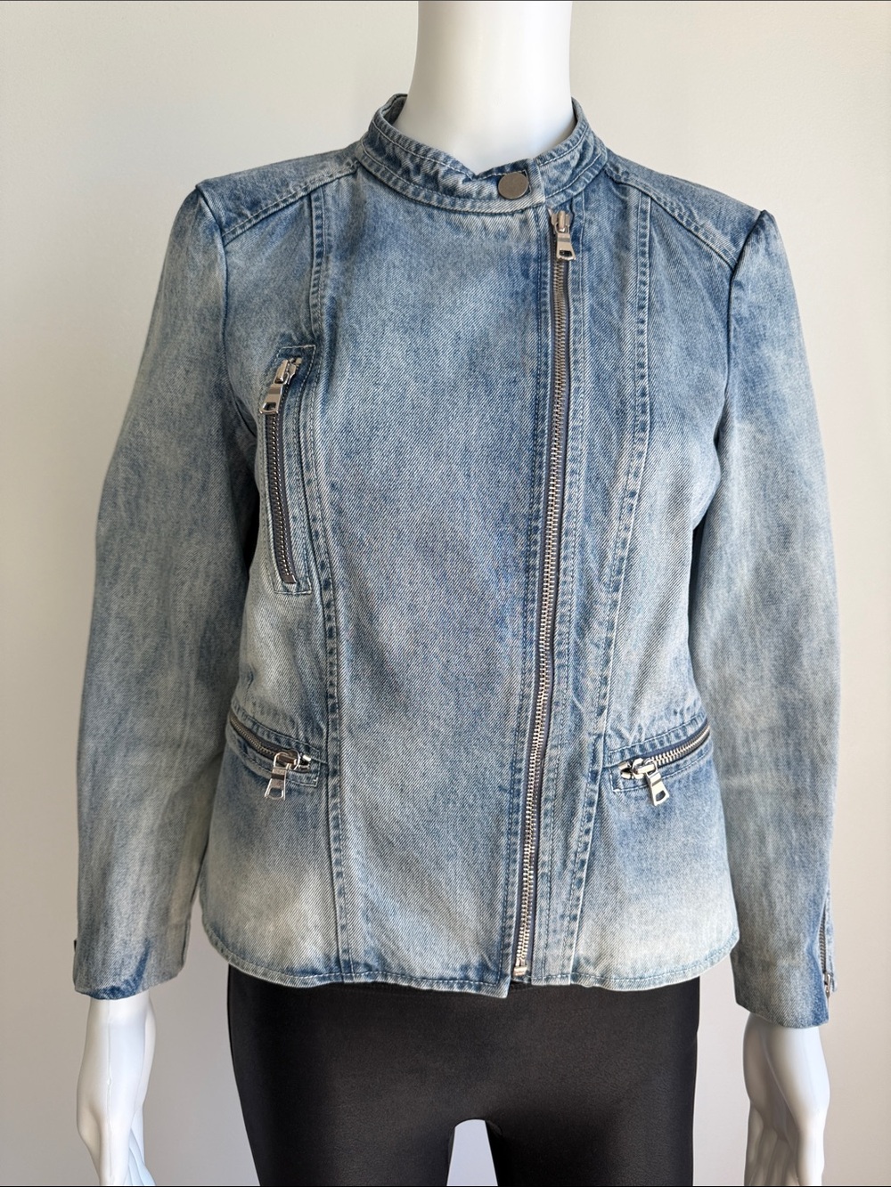 Rebecca Taylor Denim Moto Jacket 4 Light Wash Asymmetrical Zip